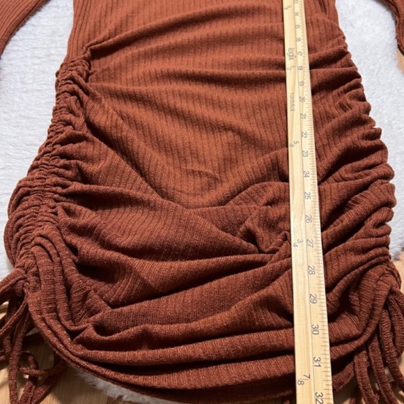Shein Womens Brown V-Neck Knitted Ruched Bodycon Long Sleeve Dress Size Large - Picture 11 of 11